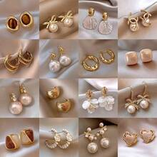 10对/15对奢华水钻锌合金耳钉，优雅百搭混搭风格耳环套装，适合派对、婚礼等场合佩戴，最佳时尚珠宝礼品，随机发货 - 彩色 - 查看 4