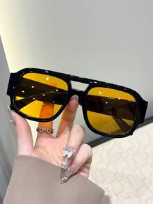 1pc Women's Pilot Full Frame Multi-Color Spring/Summer Bright Tone Tortoiseshell Print Lens Bohemian Style Classic Fashion Glasses Suitable For All Face Shapes, Beach Party Cosplay Outfit Accessory - Color - View 22