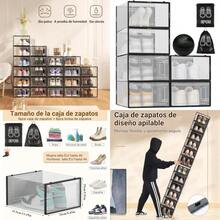 Caja de zapatos de plástico apilable organizador de cajas de zapatos multifuncional con 6 bolsas antipolvo caja de zapatos doméstica para salón y dormitorio - Transparente y negro - Ver 1