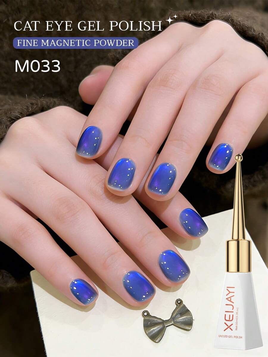 XEIJAYI 1 Chai 10ml Sơn móng tay gel từ tính màu xanh tím mắt mèo, có thể sấy khô bằng đèn UV/LED, dễ tẩy rửa, quà tặng mùa hè cho nữ - Xanh tím - Xem 1