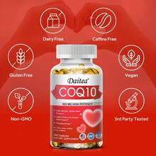 COQ10 Softgels, Protect Heart Health, Support Blood Circulation, Contain 500mg Of High-Potency COQ10, 120 Softgels. - 1瓶 - 查看 3