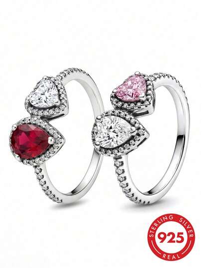 1pc Fashionable 925 Sterling Silver Shiny Heart-Shaped Ring, Versatile For Women's Daily Outfit, Party Accessory, High-Quality Jewelry Gift