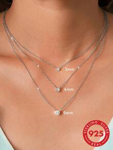 GAGAFEEL 1pc Simple & Fashionable S925 Sterling Silver & Cubic Zirconia Pendant Necklace For Women, Ins Style Gift Accessory - Silver - View 9