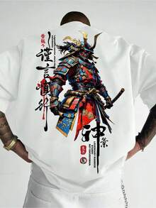 Samurai Legend, Men's Casual Sport Streetwear Y2K Japanese Style  Street Samurai Legend Personality Cool Pattern Print  Short Sleeve T-Shirt Men's 100% Cotton "Form-Fitting Short-Sleeved Round-Neck Summer Classic Streetwear For Both Men And Women. Formal Style Clothing T-Shirt. Large Size S - 5XL" - 白色 - 查看 12