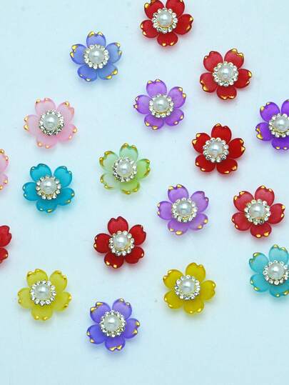 50颗/包 五瓣樱花圆形闪亮水晶水钻，DIY平底胶粘式闪亮珠子，适用于服装、包包、鞋子装饰