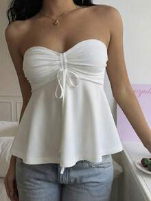 Áo ống nữ màu trắng phong cách Y2K mùa hè, thiết kế dây rút ở ngực, phù hợp cho thời trang đường phố, đi làm và mặc thường ngày. - trắng - Xem 4