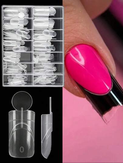 140 móng giả hai màu mờ kiểu Pháp, phủ toàn bộ móng, thích hợp cho nối móng nghệ thuật gel UV acrylic, 14 kích cỡ.