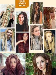 Dreadlocks Extensions, 100% Synthetic Fiber Long Straight Dreadlock Hair Extensions, Crochet Dreads For Women Men, Hip-Hop Style Hair Accessories For Daily Party Use - Burgundy - View 6