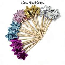 50pcs/5pcs Multicolor Crown Heart Star Cupcake Toppers, Shiny Glossy Cake Toppers Dessert Picks For Birthday Party Wedding Gender Reveal Anniversary Tea Party, Cake Decorations Party Supplies - Cake Insert - View 17