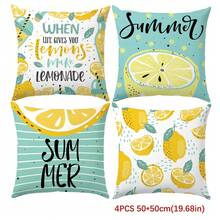 4pcs Minimalist Summer Cartoon Lemon Print Pillow Case Set, Single-Sided Peach Velvet Polyester Material, 45*45/50*50/40*40CM Cushion Cover For Modern Fabric Sofa Indoor Decor, Party Decoration, Gift - Multicolor - View 13