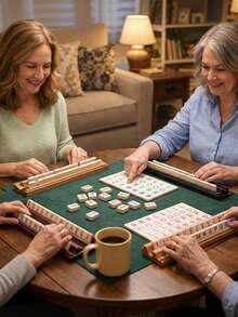 1pc Mahjong Game Set, Traditional Chinese Mahjong Tiles, Wooden Tile Racks For Organizing, Family Mahjong Set For 2-4 Players, Perfect For Living Room Entertainment, Fun Indoor Game, Classic Mahjong Set For Social Gatherings - Multicolor - View 3