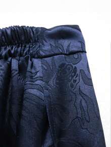Quần Palazzo nam kiểu Trung Quốc cổ điển, chất liệu satin, họa tiết rồng jacquard, ống rộng thoải mái, thoáng khí và mềm mại, thích hợp cho mùa xuân và mùa thu. - Màu xanh hải quân - Xem 5