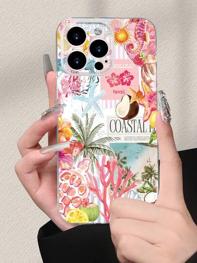 Capa transparente macia com estampa floral e de plantas marinhas em 2D, inspirada em férias no Havaí. Compatível com iPhone 17 Pro/Pro Max, 16, 15, 14, 13, 12, 11, X, XR, XS, XS Max, 7, 8, Plus e Galaxy S26 Ultra/Plus, 25, 24, 23, 22, 21, 20, A05, 13, 14, 23, 24, 25, 32, 33, 34, 52, 53, 54, 55, 56. Ideal para presentear namorado, irmão, pai, amigo, tio, irmão mais novo, casais ou para você mesmo.