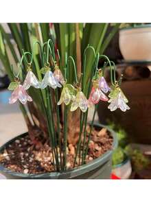 20件套花园装饰花盆套装，包含（10个迷你百合吊坠+10根支撑杆），阳光下闪闪发光，迷你花园树桩套装，迷你透明3D铃兰吊坠DIY，吊坠，户外盆栽植物和景观装饰，多肉植物花盆装饰和迷你盆景模型，家居、庭院和花园花盆装饰，圣诞节、新年和情人节迷你装饰品，室内/室外装饰艺术品，节日礼物 - 均碼 - 查看 6