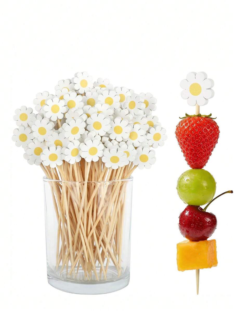 50 piezas - Palillos de cóctel de bambú, 4.7 pulgadas, adecuados para aperitivos, entremeses y cócteles, ideales para fiestas, cenas casuales, se pueden usar para decoración de pasteles, frutas, postres, baby showers, fiestas de cumpleaños, bodas, suministros perfectos para fiestas. - Multicolor - Ver 1
