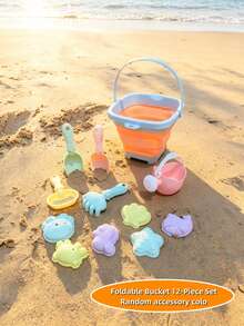 12pcs Beach Toy Set, Including Bucket, Rake, Shovel, Spoon, Animal Molds, Foldable Bucket, Summer Beach Water Play Sand Tools, Parent-Child Interaction, Birthday/Holiday Gift For Boys & Girls (Accessory Colors Random) - Multicolor - View 5