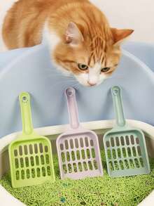 1 pieza Pala multicolor para arena de gato, de plástico resistente para recoger fácilmente los desechos de tu mascota con un diseño de pala profunda. Pequeña pala de limpieza para mascotas, juego de limpieza de inodoro, accesorios para gatos - Ver 2
