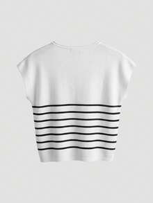 Camiseta sin mangas de punto para mujer, nueva colección primavera/verano, de estilo minimalista y elegante, con cuello redondo, diseño sin mangas, decoración con botón con forma de corazón, top corto y ajustado en color rosa, adecuado para uso casual, trabajo, viajes, citas, ceremonias de graduación y fiestas - Blanco y Negro - Ver 9