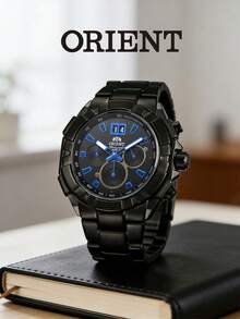 Orient Đồng hồ đeo tay nam cao cấp FTV00005B0, vỏ thép mạ PVD đen, mặt số xanh dương, máy quartz, hiển thị ngày - Thời trang cho đeo hàng ngày, công sở, thường ngày, du lịch, quà tặng ngày Valentine và kỷ niệm. - Màu xanh lam - Xem 2