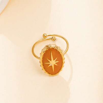 1 chiếc nhẫn thép không gỉ mạ vàng 14k thời trang mới về, kiểu dáng Bohemian hình ngôi sao tám cánh màu kaki, thích hợp để đeo hàng ngày và làm quà tặng cho nữ.