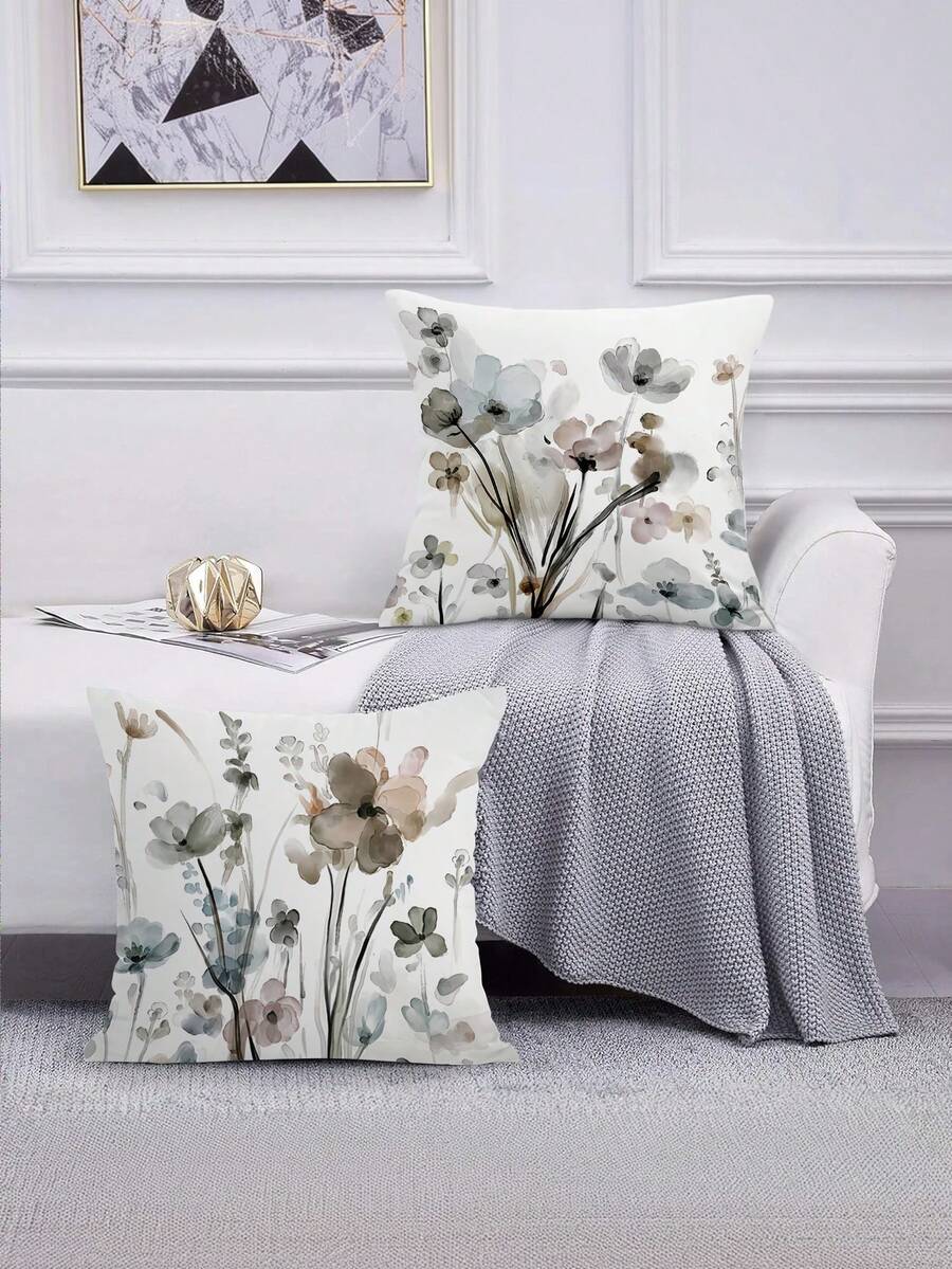 1/2/4 chiếc vỏ gối trang trí họa tiết hoa kích thước 17.7x17.7 inch, vỏ gối vuông trang trí hiện đại cho ghế sofa, phòng ngủ, phòng khách, xe hơi. - Màu Xám nhạt - Xem 1