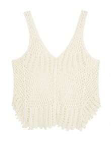 Casual Loose Hollow Out Sleeveless Solid Color Sweater For Women, Unique & Versatile Summer Wear - Apricot - View 4