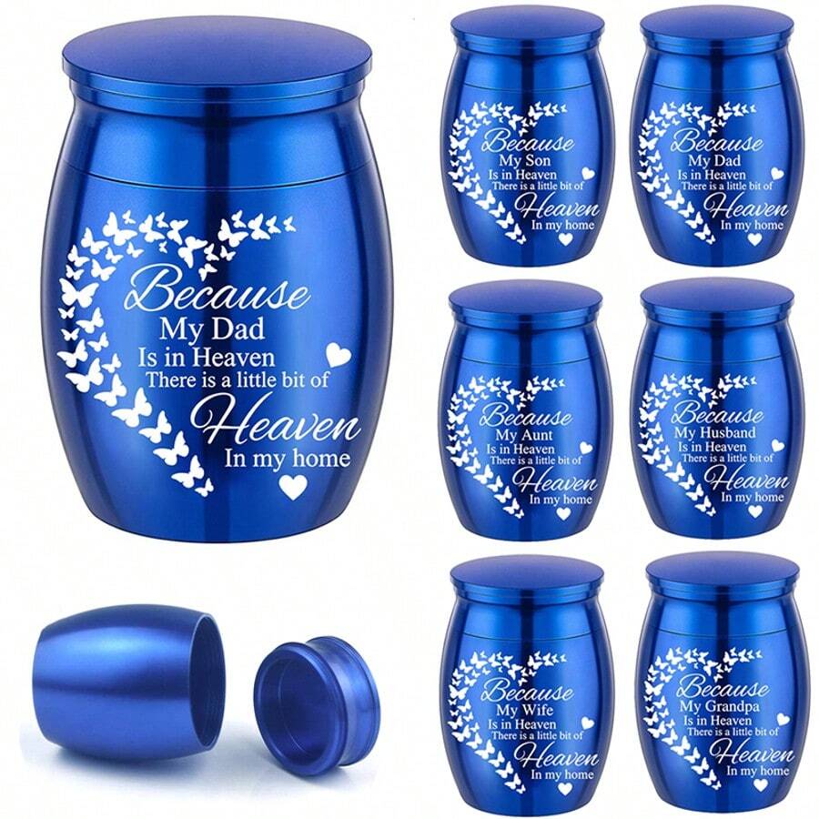 1 Piece Small Urns For Human Pet Ashes Aluminum Alloy Mini Keepsake Urn Butterflies Small Cremation Urns For Ashes Memorial Ashes Keepsake-Because My Dad Is In Heaven… - Multicolor - View 1