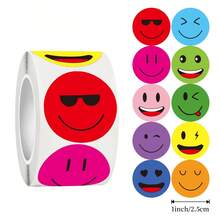 500 pegatinas/rollo de pegatinas de caras sonrientes de colores mixtos, pegatinas de expresión de dibujos animados, pegatinas decorativas autoadhesivas, pegatinas de elogio y aliento - Multicolor - Ver 1