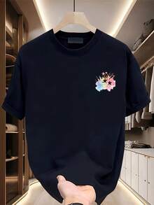 Camiseta de manga corta para hombres de impresión moderna y pesada, nueva colección de verano en tallas grandes, top casual versátil - Blanco - Ver 9