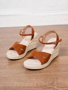 Sandalias de cuña con plataforma elegantes para mujer, de primavera/verano - Marrón - Ver 5