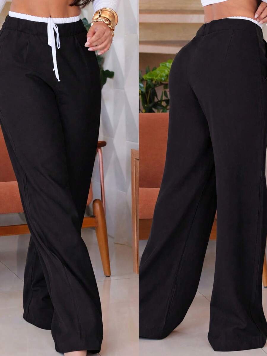 Virginia Women's Tailored Two-Tone Trousers With Double Waistband - 黑色 - 查看 1