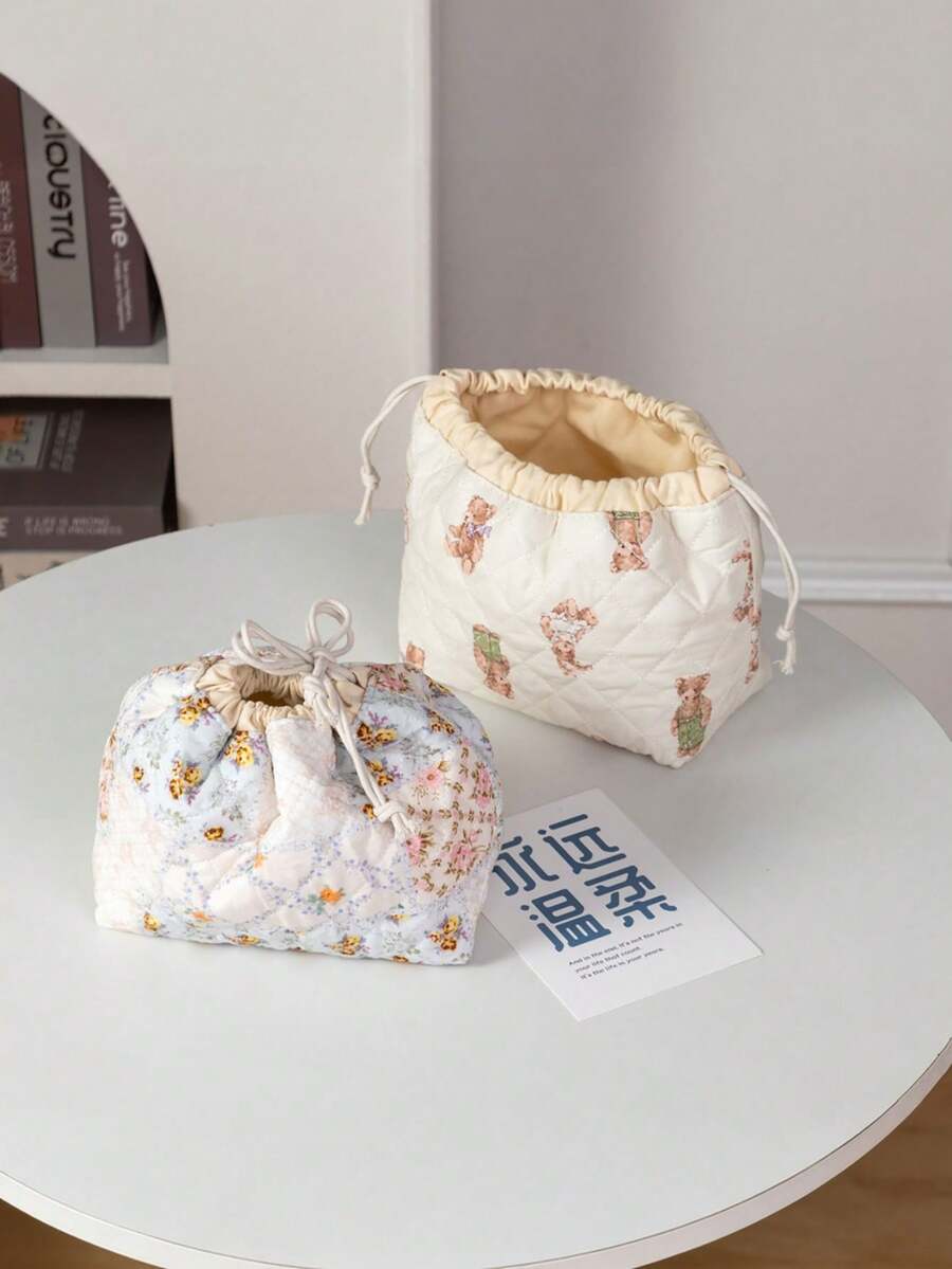 時尚蝴蝶刺繡抽繩女款包,可愛花卉化妝品收納袋,彩妝工具袋,旅行盥洗包,多功能彩妝收納袋,彩妝收納袋,桌面收納袋,房間裝飾,浴室配件,旅行必需品,適合作為女性朋友的生日禮物 - 彩色 - 查看 1