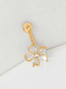1pc Women's Rhinestone Five-Petal Flower Navel Ring, Sexy & Sweet Body Jewelry, Piercing Jewelry - Multicolor 2 - View 4
