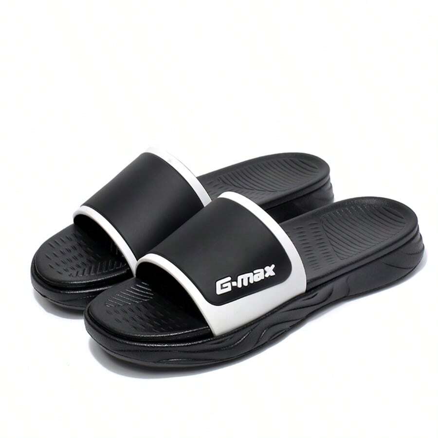 Sandalias planas para hombres, antideslizantes, duraderas, cómodas, versátiles, aptas para interiores y exteriores, diapositivas de una sola correa para el verano - Negro - Ver 1