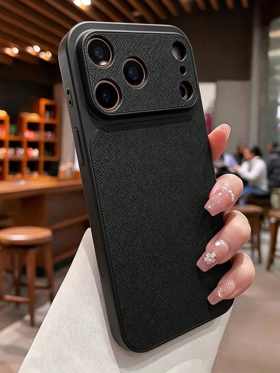 1件装奢华原装针织皮革触感金属按键电镀边框手机壳，兼容 17 Pro Max、17 Pro Air、16、15、14、13、12、11 Pro Max Plus，超薄贴合 - 黑色 - 查看 1