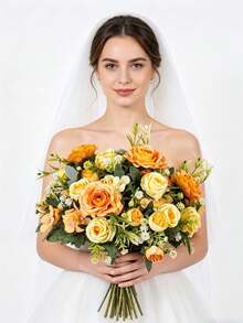 1pc Artificial Rose & Hydrangea Flower, Rose, Hydrangea, Faux Flower Suitable For Home, Party, Wedding Decoration, DIY, Bridal Bouquet, Outdoor Garden Decoration, Valentine's Day Decoration, Gift - Yellow - View 9