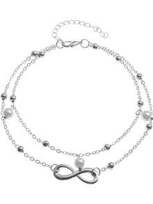 1pc Fashionable Minimalist Infinity Symbol & Heart Faux Pearl Pendant Anklet, Suitable For Beach, Vacation, Daily Wear With Sandals, Holiday, Birthday Gift - Gold - View 9