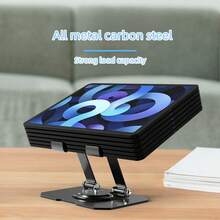 1pc Black Metal Flat Tablet Stand, Suitable For IPad And 4-13 Inch Phones, Carbon Steel, Hollow Middle, Dual Swivel Joints, Square Base, 360 Degree Rotation - Multicolor - View 4