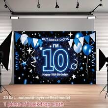 [2D Flat Printing]2D Door Curtain, 1 Piece Blue 10th Birthday Party Backdrop, I'10 Years Old Celebration, With Balloons And Stars, Indoor/Outdoor Decoration, Suitable Home, Garden, Photo Booth, Birthday Party Decoration, Indoor/Outdoor, Festive Decoration, Easytoinstall, Weatherresistant Material, Highquality Fabric, Family Gatherings, Event Organizers - Nhiều màu - Xem 1