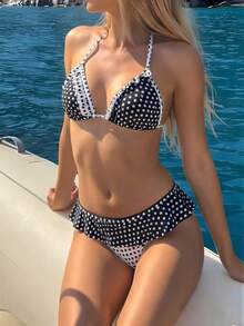 Bộ bikini chấm bi đen trắng thời trang mới năm 2026, đồ bơi đi nghỉ mát thoải mái, trang phục đi biển dễ thương và thanh lịch. - Nhiều màu - Xem 9