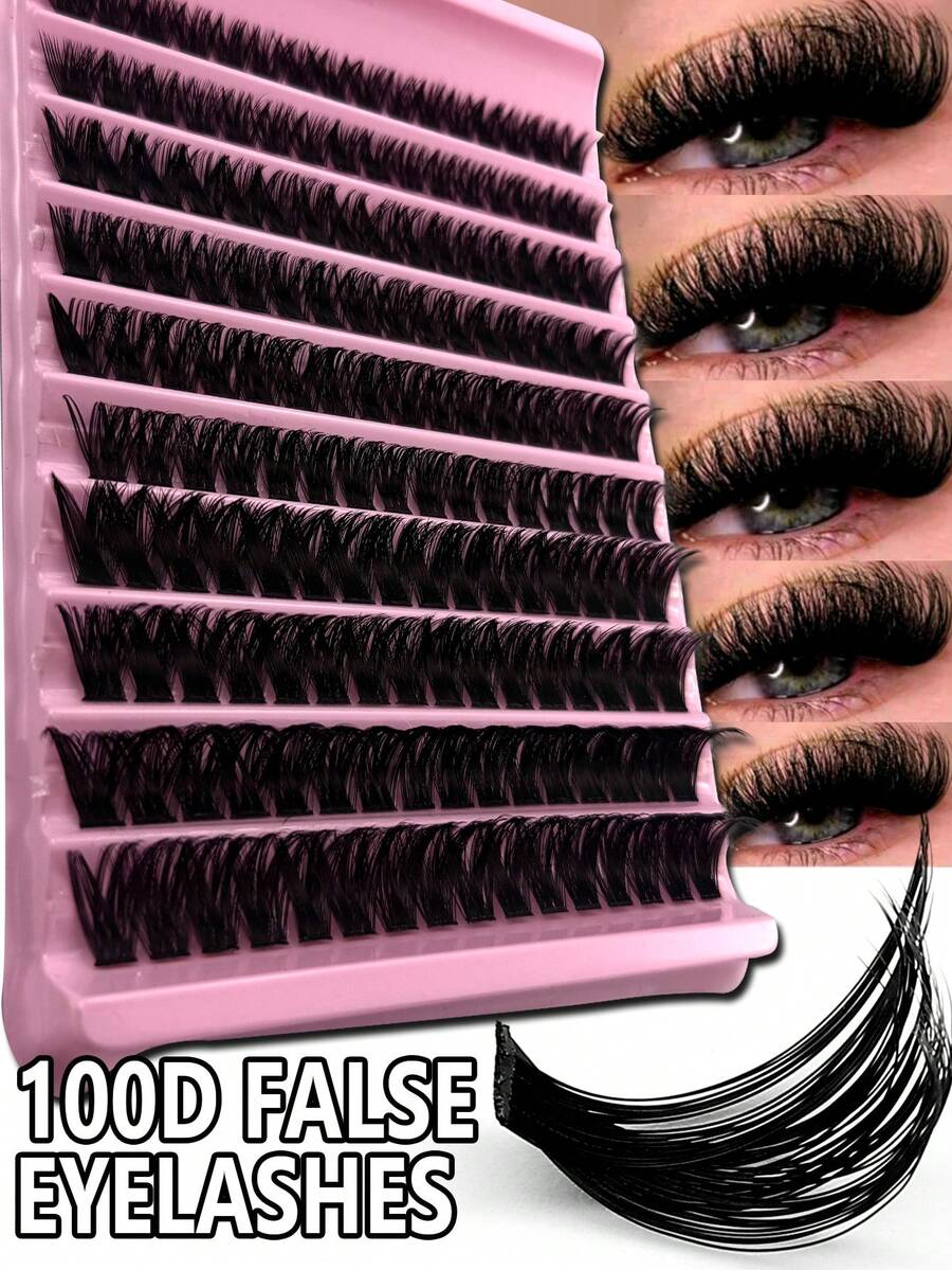 Mi giả dạng chùm 100D, 160 sợi/gói, mi nối dạng chùm phân đoạn, dày 0.07mm, cong chữ D, kiểu tự nhiên hỗn hợp 8mm-16mm, mi giả lông chồn dày và mềm mại dạng chùm, mi giả dạng chùm.