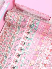 12 rollos/caja de cinta washi con patrón de flores de cerezo rosa romántico, ancho de 1,5 cm, adecuado para decorar suministros de estudio, scrapbooks, proyectos de arte, un regalo de diario para amigos - Conjuntos - Ver 7