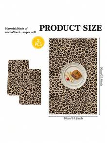 2Pcs Leopard Print Towels Set, Super Soft Woven Polyester, Unscented, Ideal For Kitchen, Bathroom, Spa - Chic Animal Pattern Home Decor, Suitable For Normal & Relaxed Hair - Mocha Brown - View 2