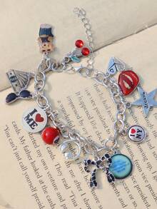 1条“爱自己”樱桃标语台球手链，1条豹纹蝴蝶结手链，1条时尚豹纹眼镜纪念手链，1条星光女孩音乐派对手链，1条可爱小熊手链 - 銀色 - 查看 7