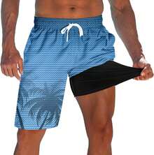 Men's Swim Trunks With Compression Liner 9 Quick Dry Board Shorts - G Blue - View 1