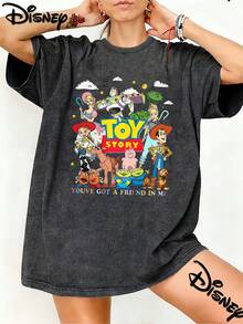 Disney Toy Story All Characters You've Got A Friend In Me Vintage Washed Black Oversized Cotton T-Shirt, Retro Loose Fit Tee For Kids Adults, Perfect For Disney Fans, Daily Wear & Gift - màu đen - Xem 1