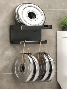 1pc Wall Mounted Toilet Paper Storage Rack & Mobile Phone Holder, Self Adhesive Toilet Paper Holder With Phone Shelf, Upgrade Your Bathroom With Rustproof And Bathroom Washroom, Black Tissue Rack - Multicolor - View 7