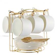 Foldable Metal Coffee/Tea Cup Holder, Organizer Rack For Cup, Saucer And Spoon - Multicolor - View 8