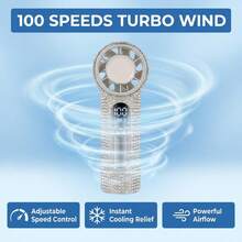 Quạt cầm tay tốc độ cao kiểu mới đính kim cương, 100 tốc độ điều chỉnh, vật dụng thiết yếu cho du lịch ngoài trời, quạt mini di động với luồng gió mạnh và thời lượng pin dài. - Cầm tay - Xem 7