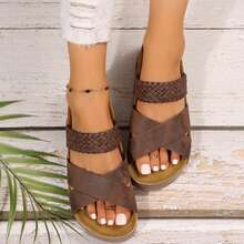 Travel Walking Outdoor Summer Shoes Women Solid Color Beach Sandals Thick Braided Sole Platform Casual Slippers Flats Slides - 咖啡棕 - 查看 6